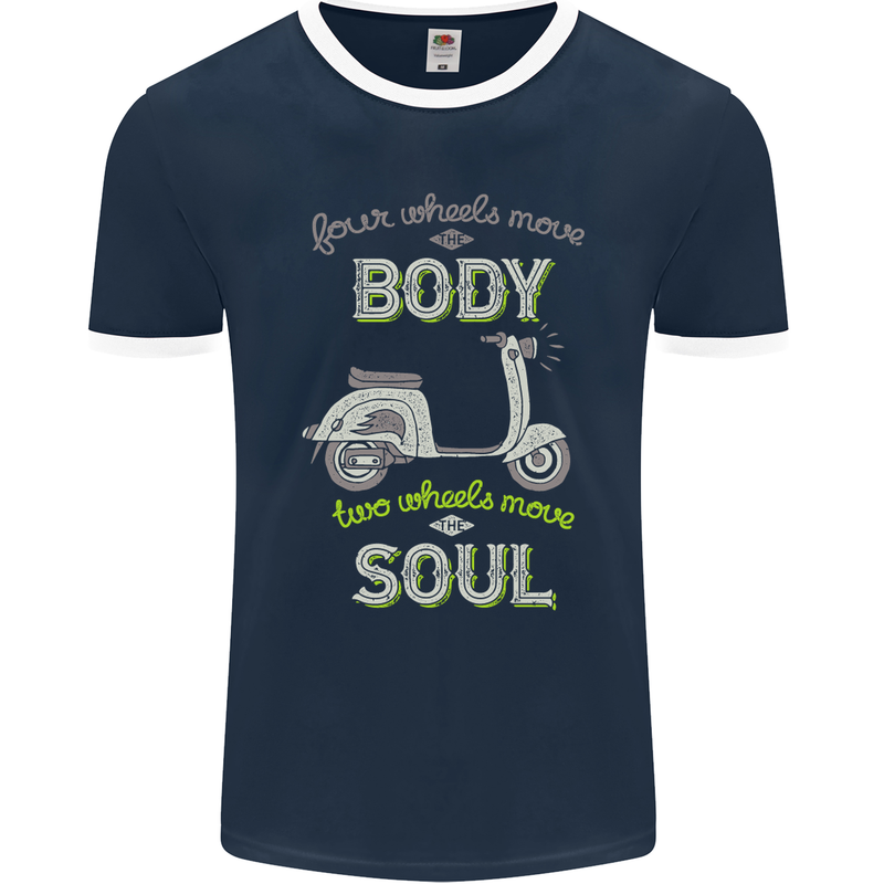 Scooter Four Wheels Move the Body Funny Mens Ringer T-Shirt FotL Navy Blue/White