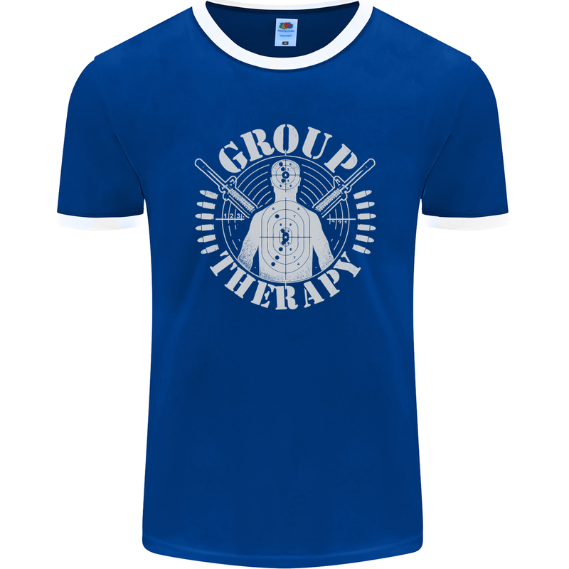 Group Therapy Shooting Hunting Rifle Funny Mens Ringer T-Shirt FotL Royal Blue/White