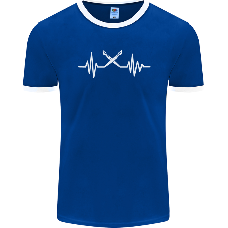 Pulse Artist Art Teacher Fine ECG Mens Ringer T-Shirt FotL Royal Blue/White