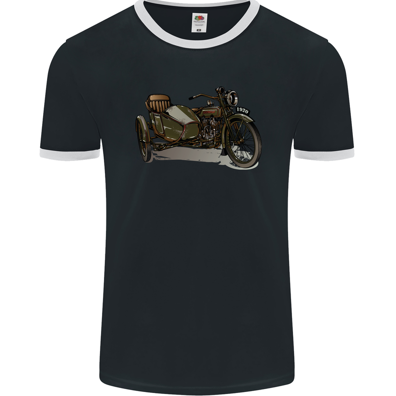 Motorcycle and Sidecar Biker Motorbike Mens Ringer T-Shirt FotL Black/White