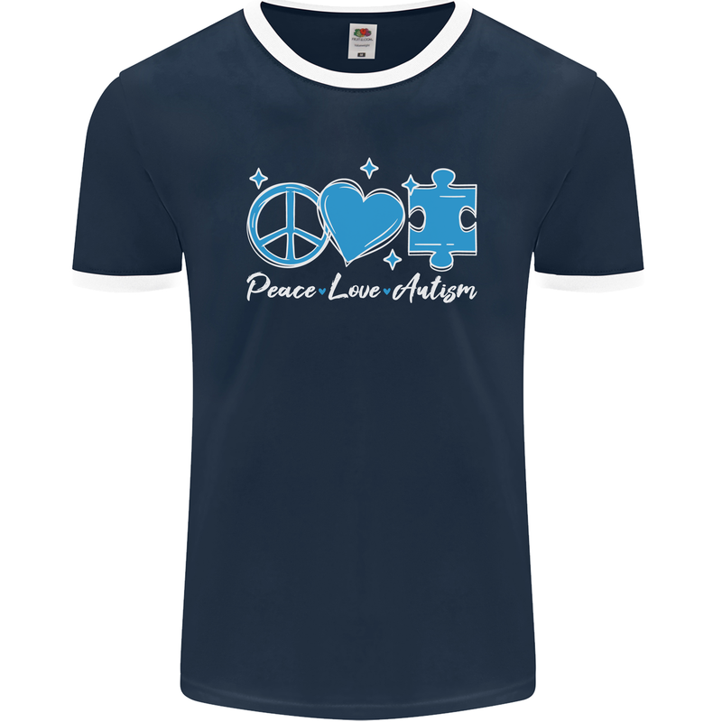 Peace Autism Austistic Mens Ringer T-Shirt FotL Navy Blue/White