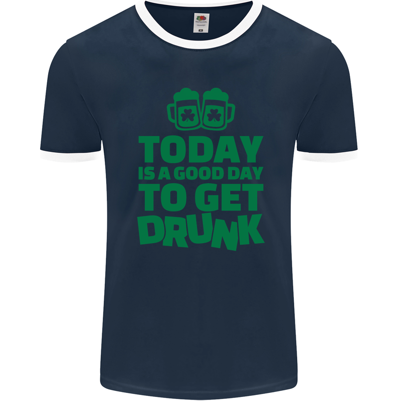 Good Day to Get Drunk St. Patrick's Day Mens Ringer T-Shirt FotL Navy Blue/White