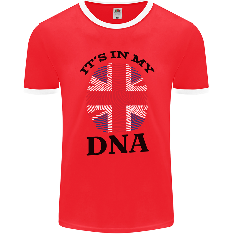 Britain Its in My DNA Funny Union Jack Flag Mens Ringer T-Shirt FotL Red/White