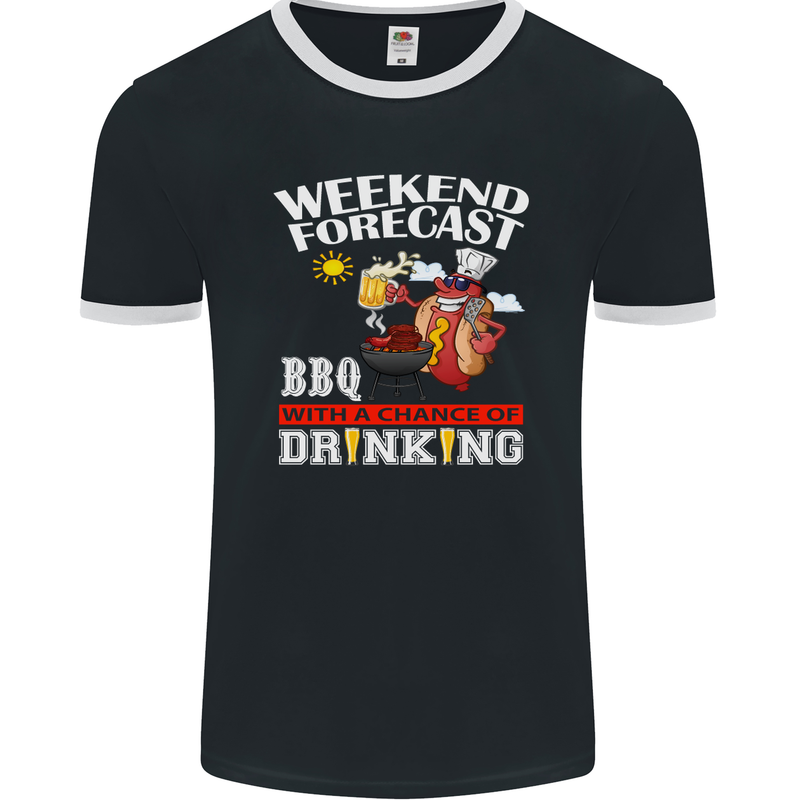 BBQ Weekend Forecast BBQing Alcohol Beer Mens Ringer T-Shirt FotL Black/White