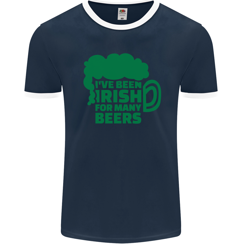 Been Irish for Many Beers St. Patrick's Day Mens Ringer T-Shirt FotL Navy Blue/White