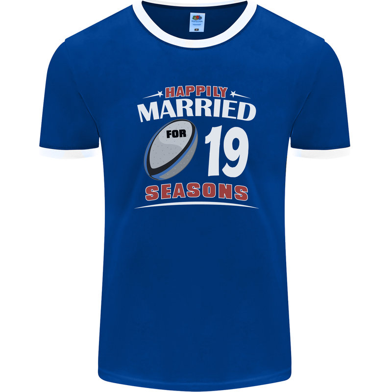 19 Year Wedding Anniversary 19th Rugby Mens Ringer T-Shirt FotL Royal Blue/White