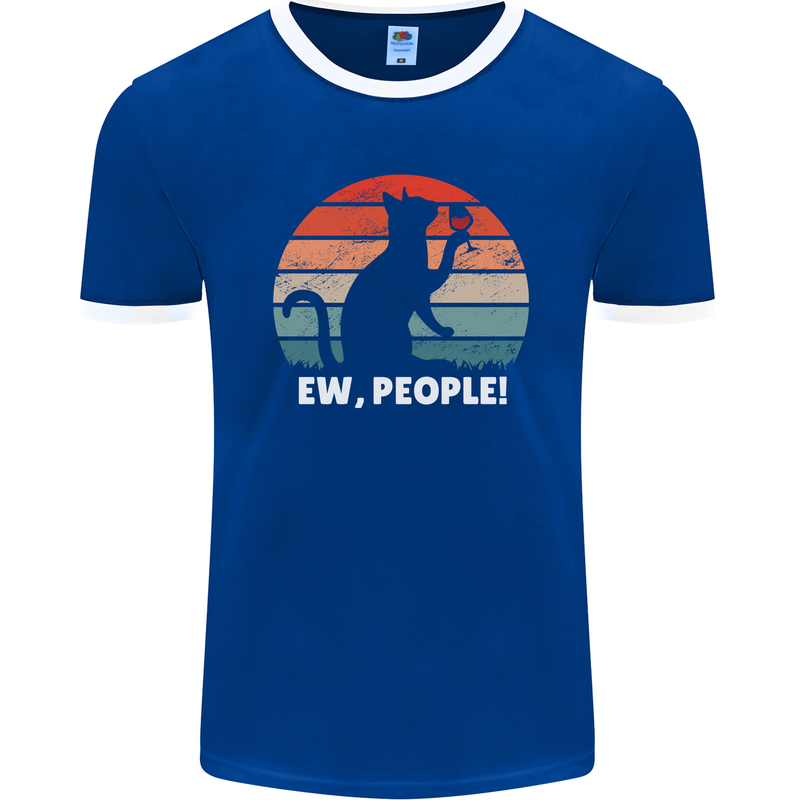 Alcohol Drinking Cat Ew People Mens Ringer T-Shirt FotL Royal Blue/White