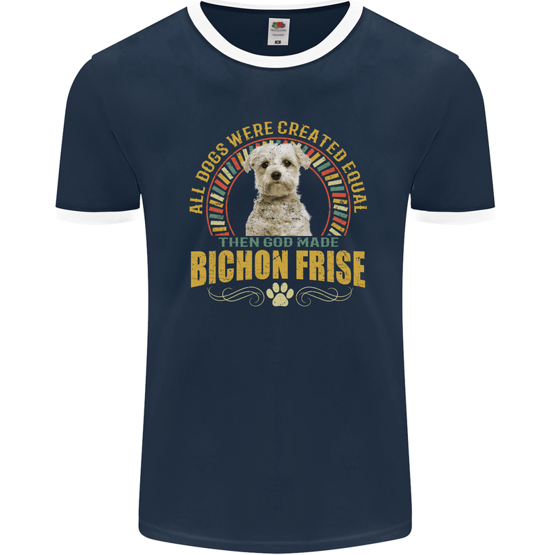 A Bichon Frise Dog Mens Ringer T-Shirt FotL Navy Blue/White