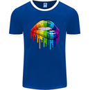 LGBT Bitten Rainbow Lip Gay Pride Day Mens Ringer T-Shirt FotL Royal Blue/White