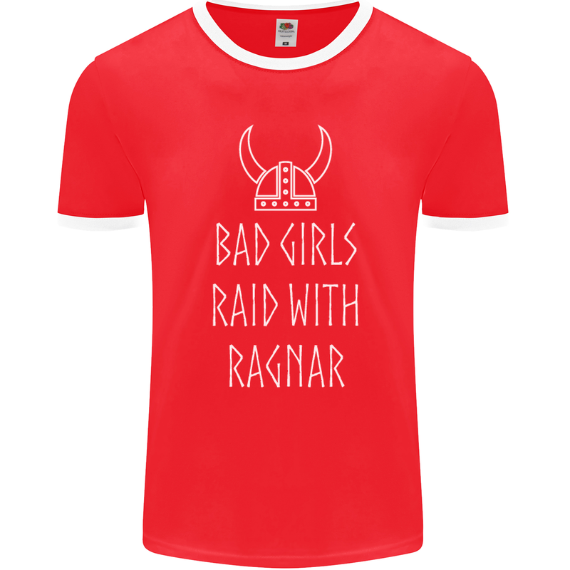 Bad Girls Raid With Ragnar Vikings Valhalla Mens Ringer T-Shirt FotL Red/White