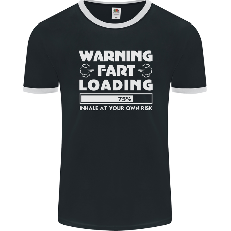 Warning Fart Loading Funny Farting Dad Mens Ringer T-Shirt FotL Black/White