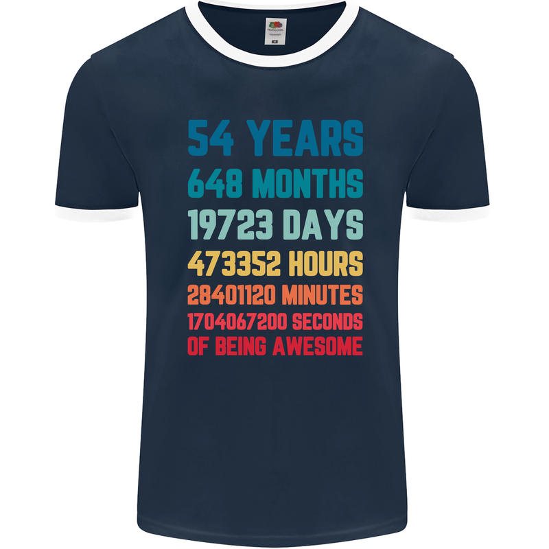 54th Birthday 54 Year Old Mens Ringer T-Shirt FotL Navy Blue/White