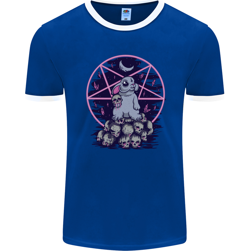 Demonic Satanic Rabbit With Skulls Mens Ringer T-Shirt FotL Royal Blue/White