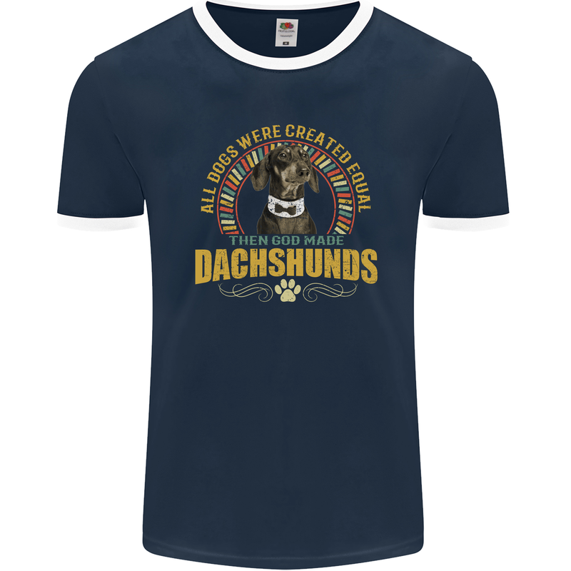 A Dachshund Dog Mens Ringer T-Shirt FotL Navy Blue/White