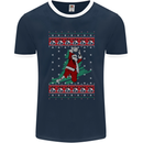 Basketball Santa Player Christmas Funny Mens Ringer T-Shirt FotL Navy Blue/White
