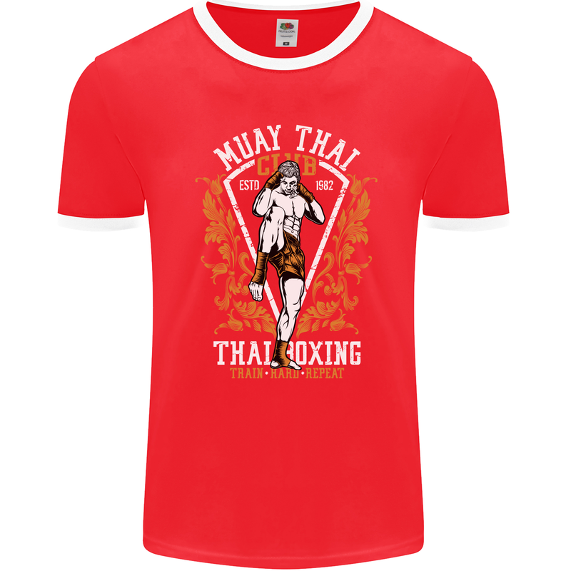 Muay Thai Fighter Warrior MMA Martial Arts Mens Ringer T-Shirt FotL Red/White