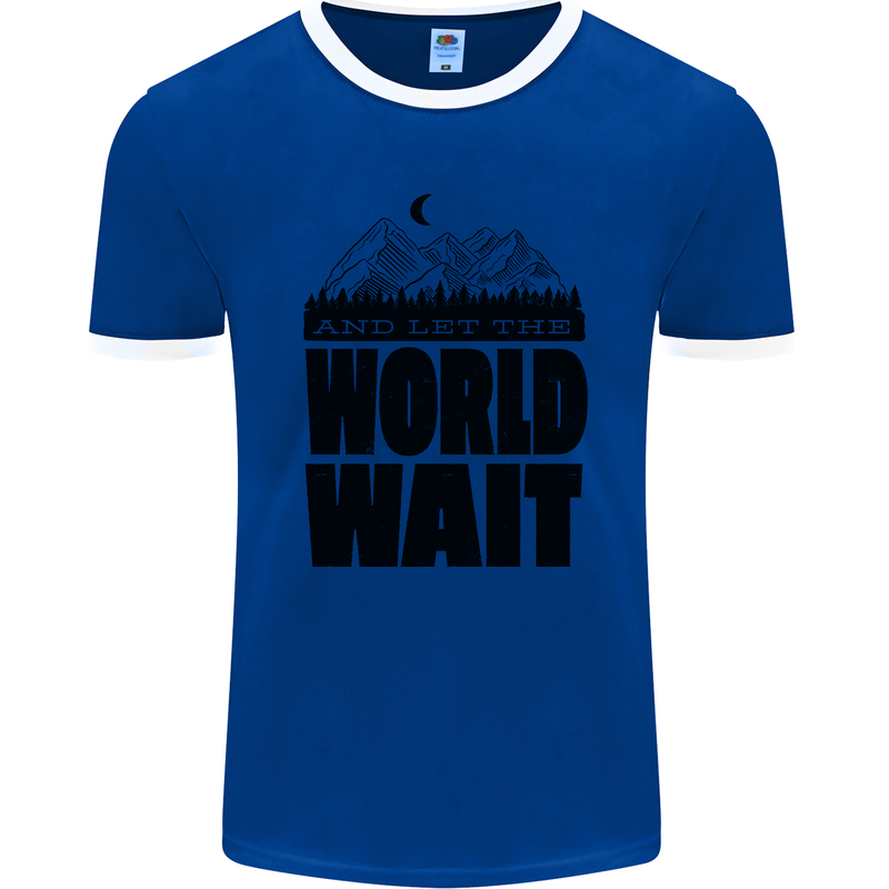Mountain World Wait Hiking Trekking Walking Mens Ringer T-Shirt FotL Royal Blue/White