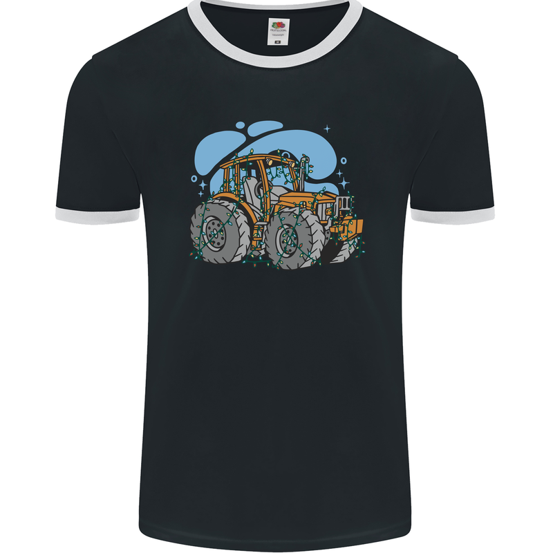 Xmas Tractor Farming Farmer Christmas Mens Ringer T-Shirt FotL Black/White