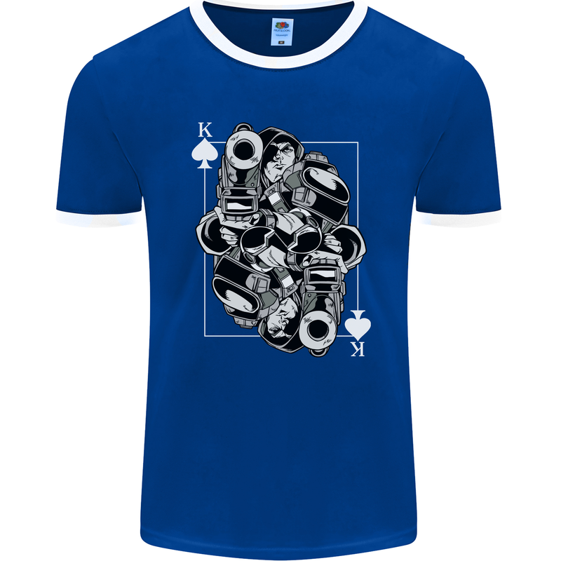 Sniper Playing Card Military Army Elite Mens Ringer T-Shirt FotL Royal Blue/White