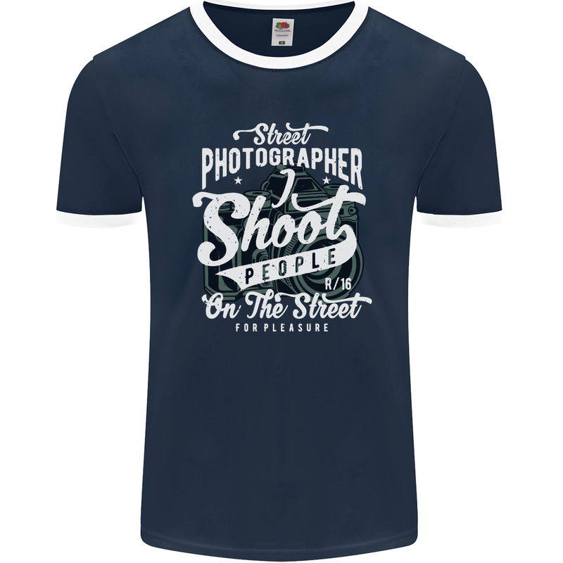 Street Photographer Photography Funny Mens Ringer T-Shirt FotL Navy Blue/White