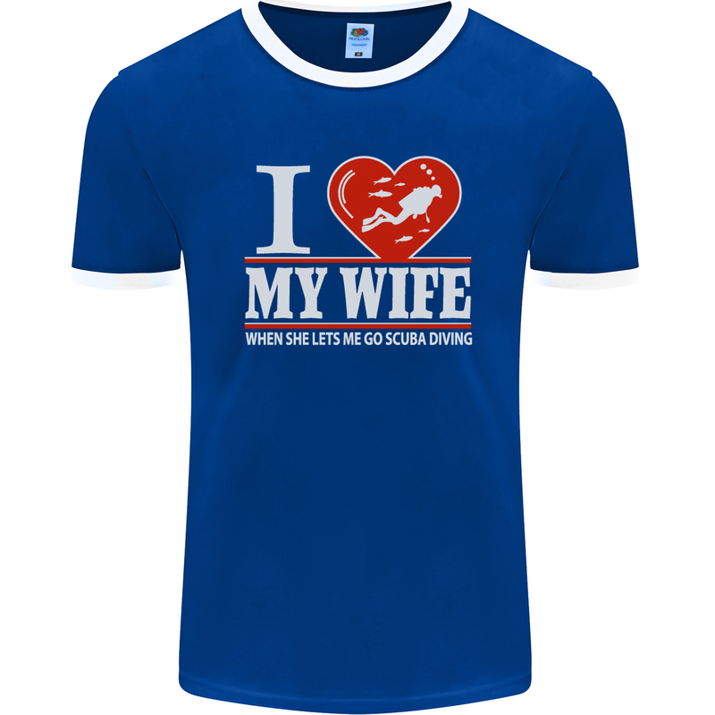 I Heart My Wife Scuba Diving Diver Dive Mens Ringer T-Shirt FotL Royal Blue/White