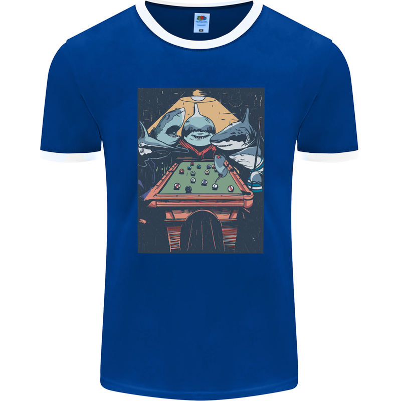 Pool Shark Snooker Player Mens Ringer T-Shirt FotL Royal Blue/White