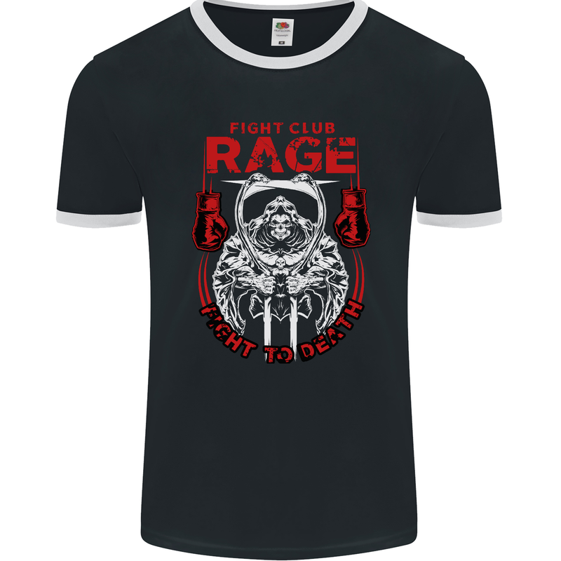 Fight Rage MMA Mixed Martial Arts Muay Thai Mens Ringer T-Shirt FotL Black/White