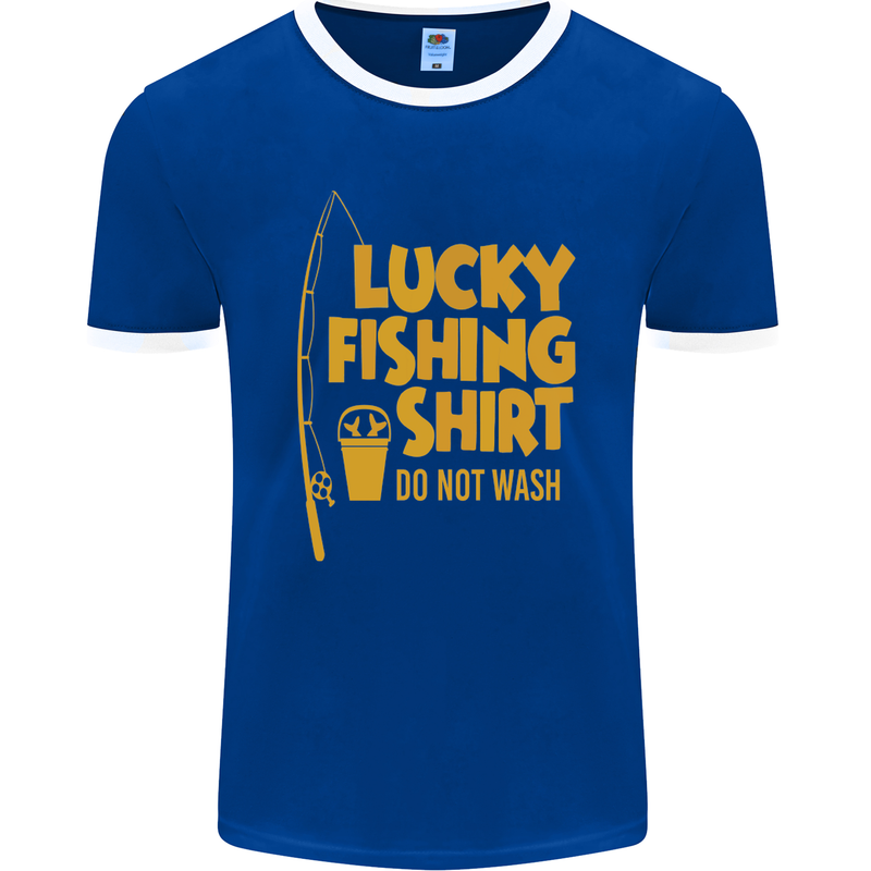 Lucky Fishing Fisherman Funny Mens Ringer T-Shirt FotL Royal Blue/White