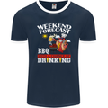 BBQ Weekend Forecast BBQing Alcohol Beer Mens Ringer T-Shirt FotL Navy Blue/White