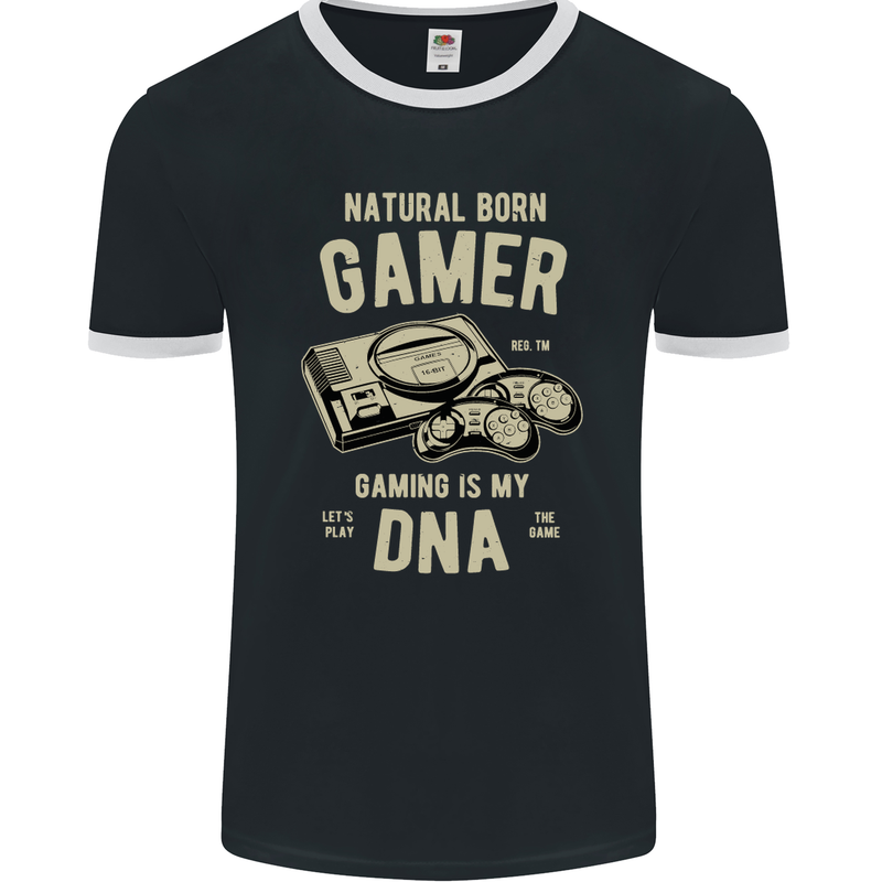 Natural Born Gamer Funny Gaming Mens Ringer T-Shirt FotL Black/White