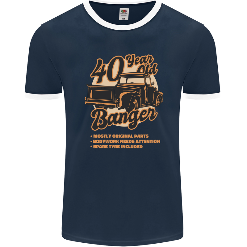 40 Year Old Banger Birthday 40th Year Old Mens Ringer T-Shirt FotL Navy Blue/White