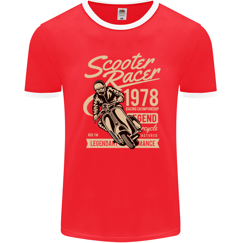 Scooter Racer Legend 1978 Motorbike Mens Ringer T-Shirt FotL Red/White