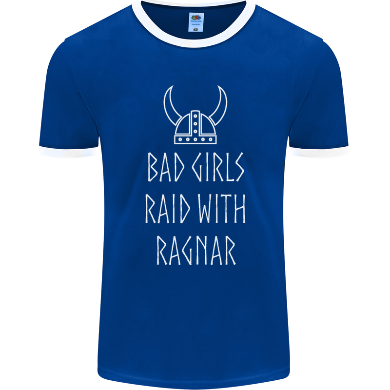Bad Girls Raid With Ragnar Vikings Valhalla Mens Ringer T-Shirt FotL Royal Blue/White