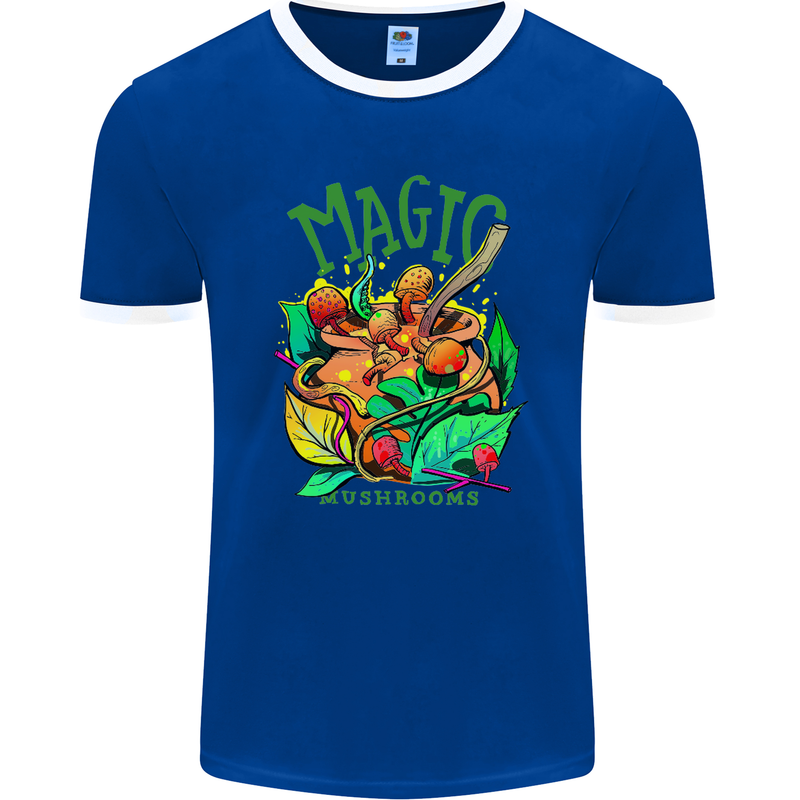 Magic Mushrooms Drugs LSD Acid Trip Mens Ringer T-Shirt FotL Royal Blue/White