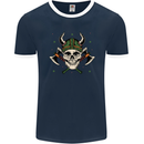 Viking Skull With Axes and Helmet Mens Ringer T-Shirt FotL Navy Blue/White