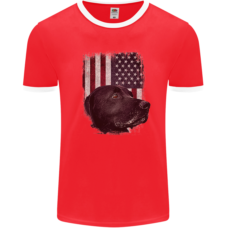 American Labrador USA Flag Dog Mens Ringer T-Shirt FotL Red/White