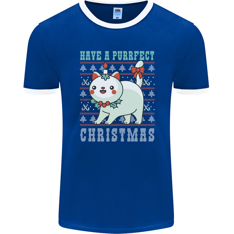 Cats Have a Purrfect Christmas Funny Xmas Mens Ringer T-Shirt FotL Royal Blue/White