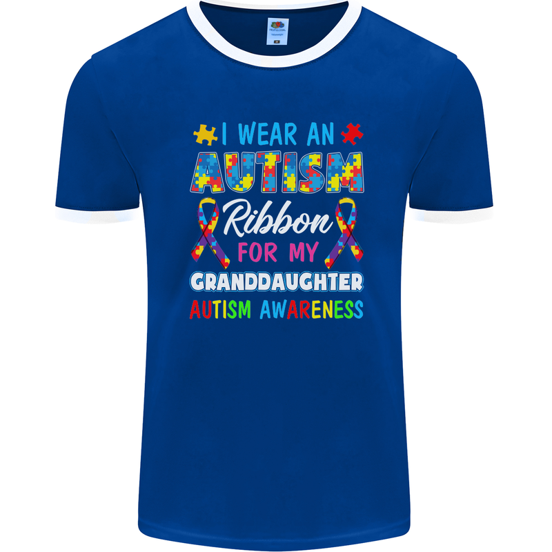 Autism Ribbon For My Granddaughter Autistic Mens Ringer T-Shirt FotL Royal Blue/White