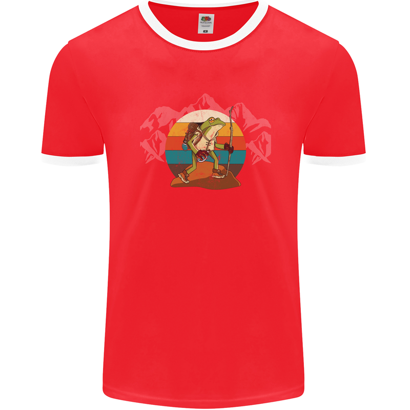 A Frog Hiking in the Mountains Trekking Mens Ringer T-Shirt FotL Red/White