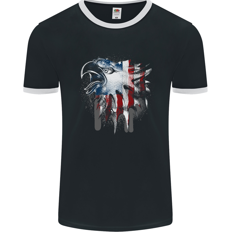Amerian Eagle With Stars & Stripes Flag USA Mens Ringer T-Shirt FotL Black/White