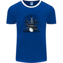 Skeleton Drummer Drumming Drum Skull Funny Mens Ringer T-Shirt FotL Royal Blue/White