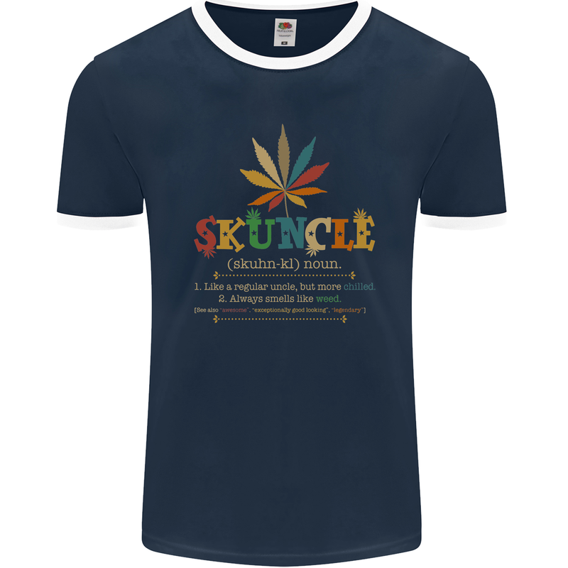 Skuncle Uncle That Smokes Weed Funny Drugs Mens Ringer T-Shirt FotL Navy Blue/White