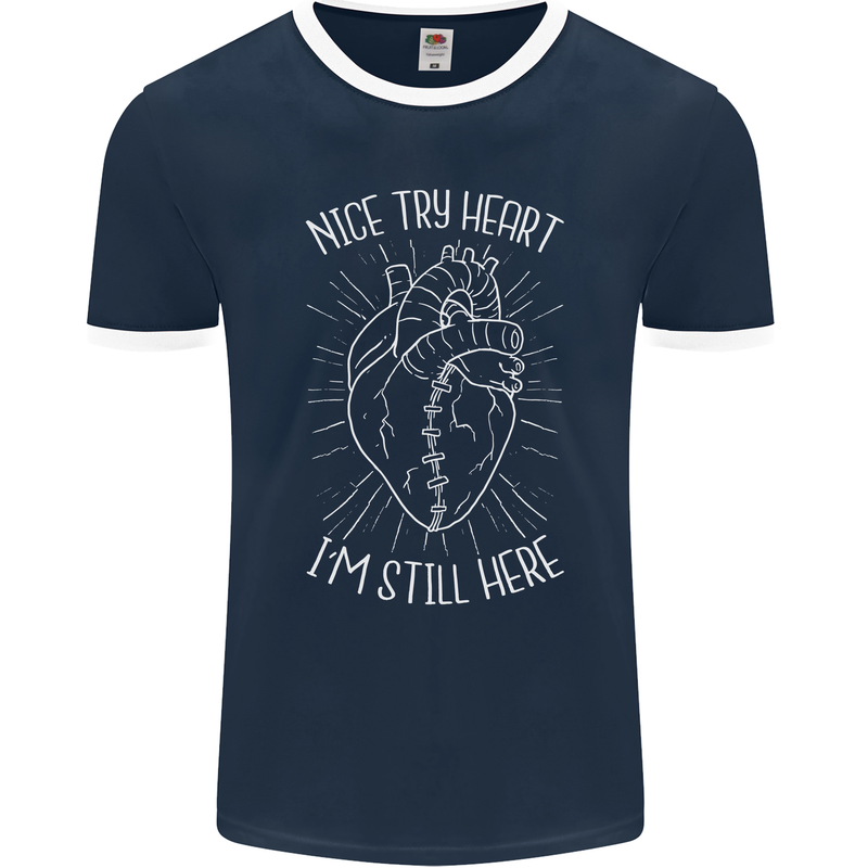 Heart Attack Recovery Survivor Mens Ringer T-Shirt FotL Navy Blue/White