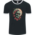 Death at Moon Skull With Roses at Night Gothic Mens Ringer T-Shirt FotL Black/White