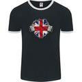 Union Jack Flag Ripped Torn Gym British UK Mens Ringer T-Shirt FotL Black/White