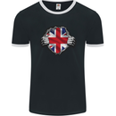 Union Jack Flag Ripped Torn Gym British UK Mens Ringer T-Shirt FotL Black/White