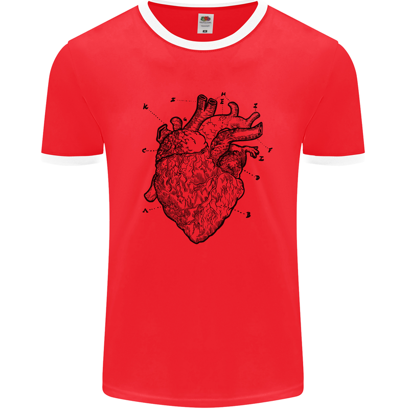 Heart Diagram Mens White Ringer T-Shirt Red/White