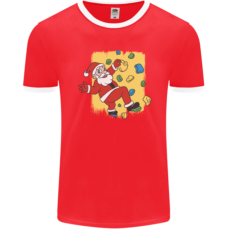 Rock Climbing Santa Funny Christmas Climber Mens Ringer T-Shirt FotL Red/White