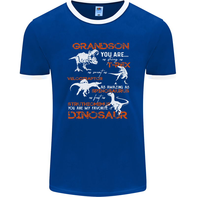 Grandson You Are My Favourite Dinosaur Mens Ringer T-Shirt FotL Royal Blue/White