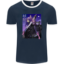 Anime Fairy Biker Japan Motorbike Motorcyle Mens Ringer T-Shirt FotL Navy Blue/White